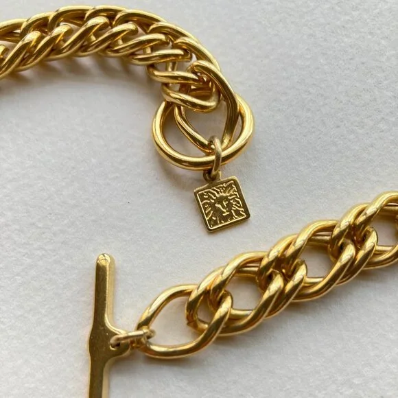 Vintage Anne Klein Chunky Gold Tone Chain Necklace 24" T-Bar Clasp - Picture 2 of 3